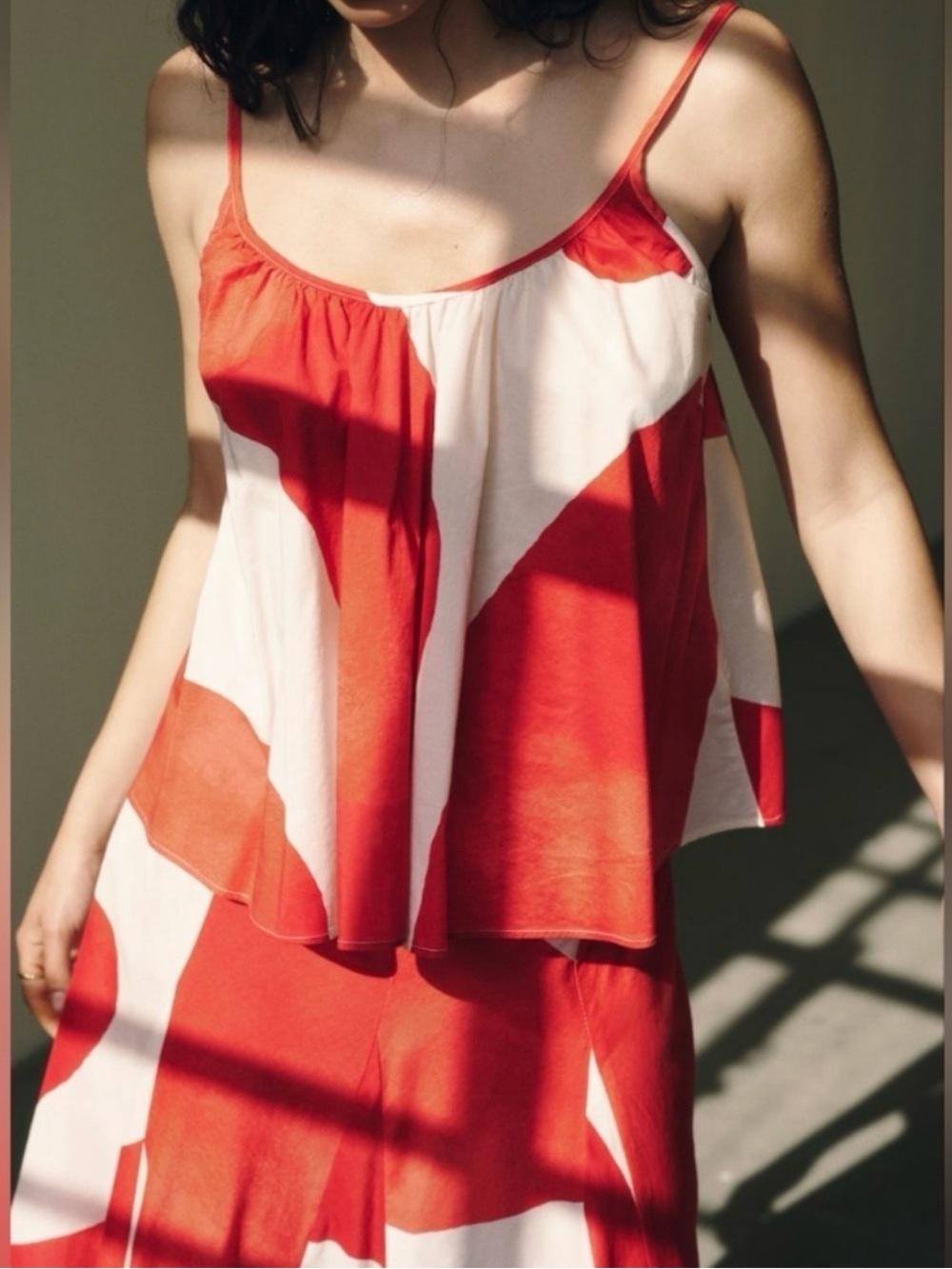 H&M Red and Ivory Abstract Swing Cami & A-Line Maxi Skirt 2 Piece Matching Set - Picture 3 of 9
